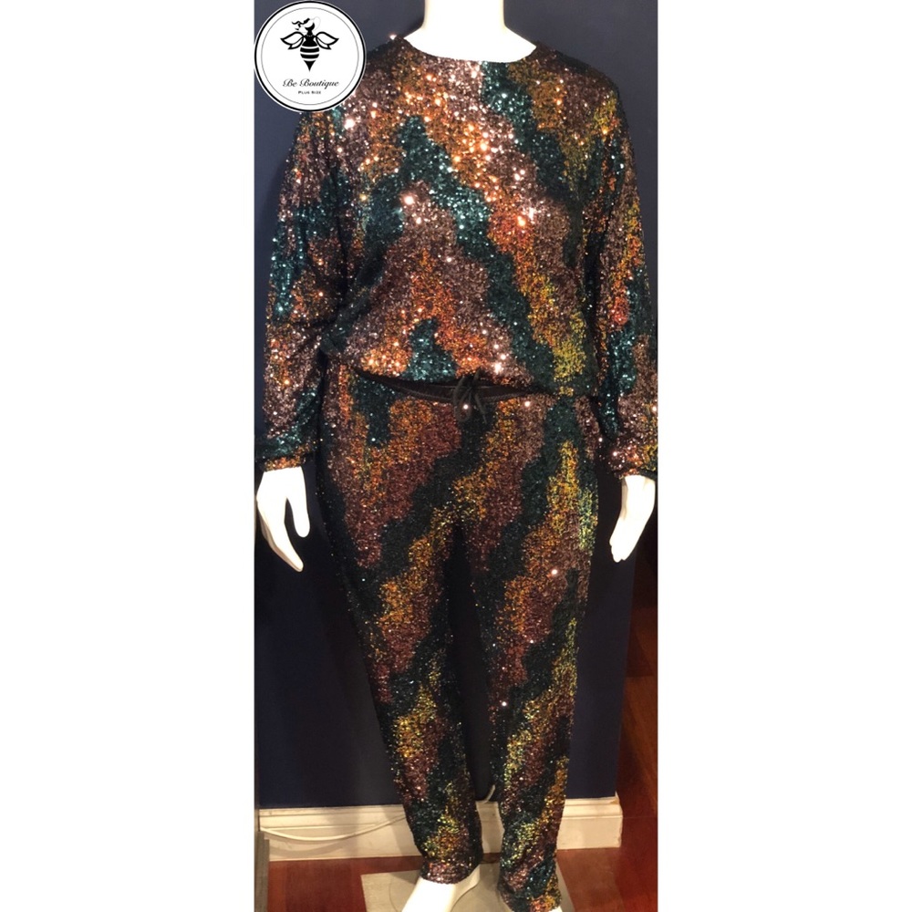 Plus Size Sequin 2 Piece Jogger Set